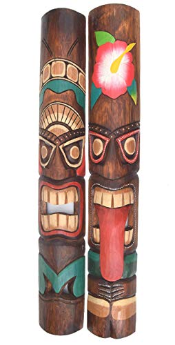 2 Tiki Masken 100cm im Hawaii Style Motivmasken Wandmasken Holzmaske Maske Osterinsel