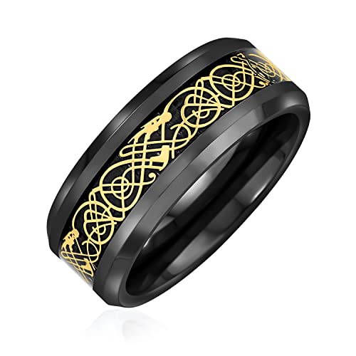 Bling Jewelry Golden Black Zweifarbige Celtic Knot Dragon Inlay Paare Titan Ehering Ringe Für Männer Für Frauen 8MM