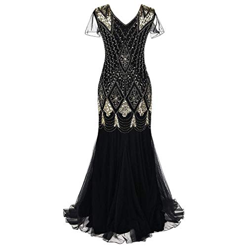 OverDose Damen Damen Abendkleid 20er Jahre Kleid Pailletten Gatsby Maxi Langes Ballkleid