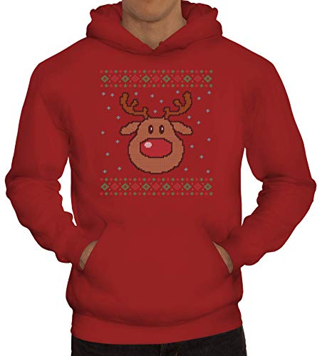 ShirtStreet X-Mas Reindeer Winter Weihnachts Herren Hoodie Männer Kapuzenpullover Ugly Christmas Rentier, Größe: S,Rot