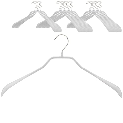 MAWA Kleiderbügel, 25 Stück, körpergeformte Metallbügel für Jacken, Mäntel, Blazer und Jacketts, 360° drehbarer Haken, hochwertige Antirutsch-Beschichtung, 42 cm breit, Weiß