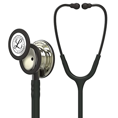 3M Littmann Classic III Stethoskop zur Überwachung, champagnerfarbenes Bruststück, schwarzer Schlauch, Schlauchanschluss und Ohrbügel in Rauchfarben, 69 cm, 5861