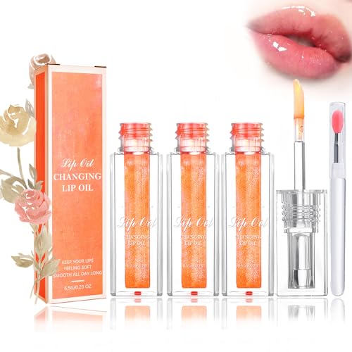 Color Changing Lip Oil, Magic Color Changing Lip Oil, Bossup Color Changing Lip Oil, Color Changing Lip Oil Stain, Magic Changing Lip Oil, Conversion Lip Stain, Long Lasting Nourishing (3PCS-Orange)