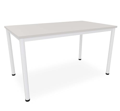 Schreibtisch / Besprechungstisch in verschiedenen Größen und Farben weißes Metallgestell Konferenztisch Arbeitstisch (B: 140 cm x T: 80 cm, Lichtgrau)
