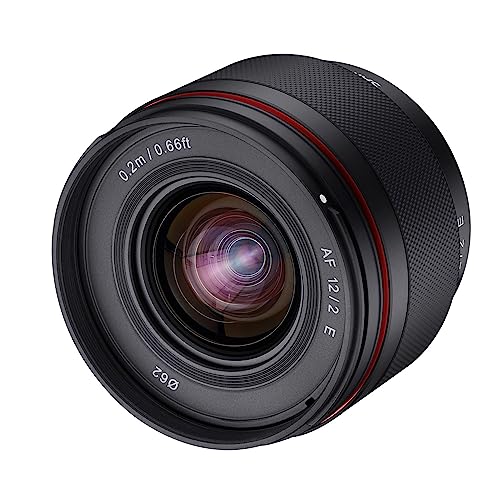 Samyang AF 12mm F2.0 E Objektiv für Sony E – Autofokus APS-C Weitwinkel Festbrennweite Objektiv für Sony E Mount APSC, für Kameras Sony Alpha 6600 6500 6400 6300 6100 6000 5100 5000 NEX schwarz