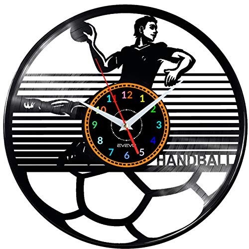 EVEVO Handball Handball Wanduhr Vinyl Schallplatte Retro-Uhr Handgefertigt Vintage-Geschenk Style Raum Home Dekorationen Tolles Geschenk Uhr Handball Handball