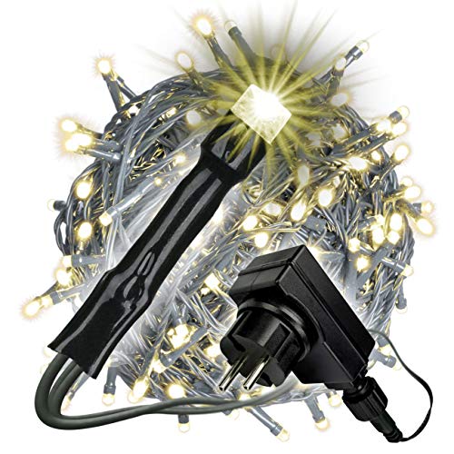 Nipach GmbH 400 LED warm weiß Lichterkette mit Trafo + Timer grünes Kabel Weihnachtsdeko Weihnachtsbeleuchtung Party-Deko Länge 50 m Lichtdeko Xmas