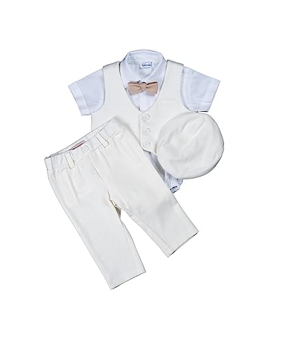 Cocolina4kids Sommer Baby Anzug Taufanzug Jungen Festanzug kurzarm Anzug Taufe XXL Stretch Anzug festliche Anlässe ver Farben (ivory, 74)