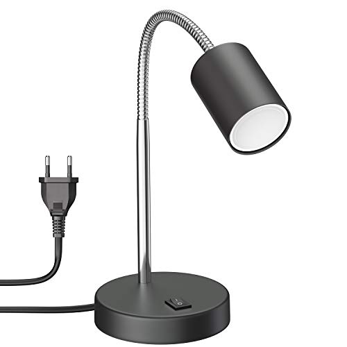 ledscom.de Tischleuchte WAIKA Schwanenhals Schalter schwarz matt + LED Lampe weiß 3-Stufen Dimmen 540lm