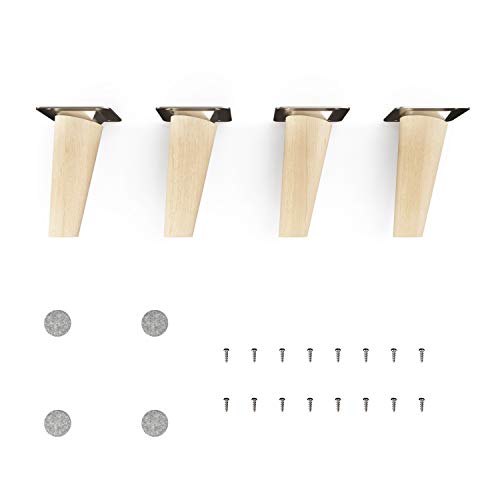 sossai® Holz-Möbelfüße - Clif Round | Natur (unbehandelt) | Höhe: 10 cm | HMF2 | rund, konisch (schräge Ausführung) | Material: Massivholz (Buche) | für Stühle, Tische, Schränke etc.