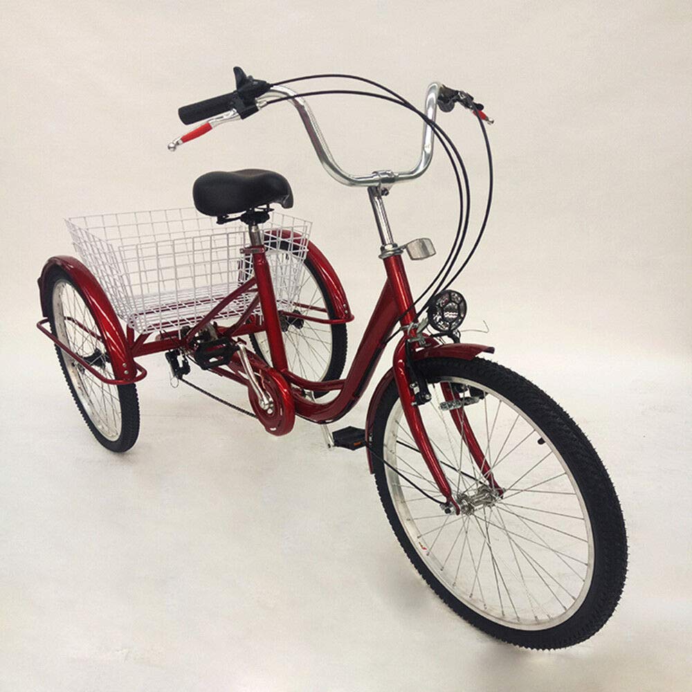 Ethedeal 24" Dreirad für Erwachsene mit Einkaufskorb, 6 Geschwindigkeit 3 Rad Fahrrad Senioren Dreirad Cruise Bike, Comfort Fahrrad für Outdoor Sports Shopping (Rot)