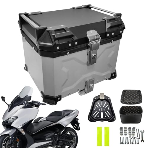 Youding Großer Motorrad-Kofferraum – 45 l tragbare Aluminium-Motorrad-Kofferraumbox – wasserdichte Universal-Motorrad-Heckbox, multifunktionale Motorrad-Heckaufbewahrungsbox für Motorräder