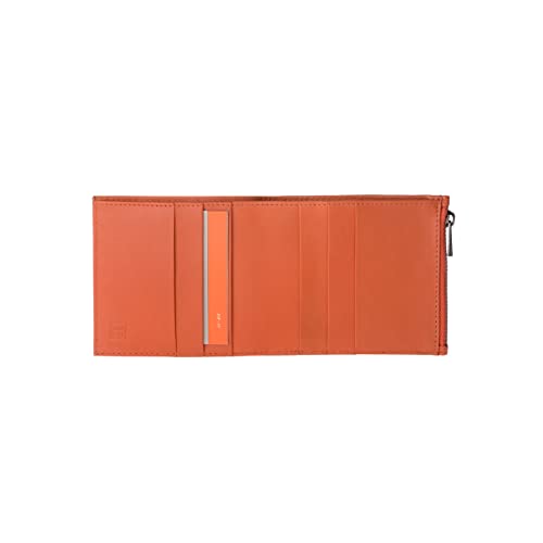 DUDU Herrenbrieftasche aus echtem Leder mit YKK Reißverschluss und Kartensteckfächern, einfaches und flaches Design Orange