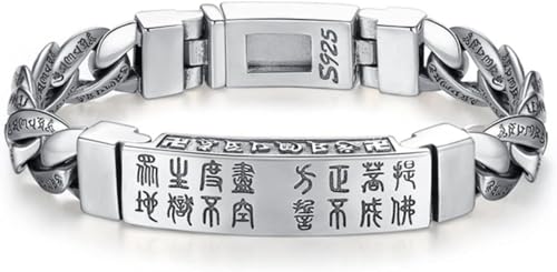 Modisches Retro-Armband, das neue Mantra mit sechs Zeichen, handgefertigtes Silberarmband, trendige Persönlichkeit, Retro-Kette, beliebte Schnalle for Herren, Schmuckzubehör ( Color : Silver Plated_18