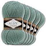 Alize 5 x 100 g Lanagold Wolle | 53 Auswahl | Stricken Häkeln Wolle (386 | Azurblau)