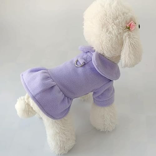 Hundekleidung Hundekleidung Einfarbig Kleid Revers Kurze Ärmel Kleiner Hund Welpen Katze Rock Herbst Winter Haustier Niedlich Kostüm Haustier Kleidung Kleider (Color : Purple, Size : S)