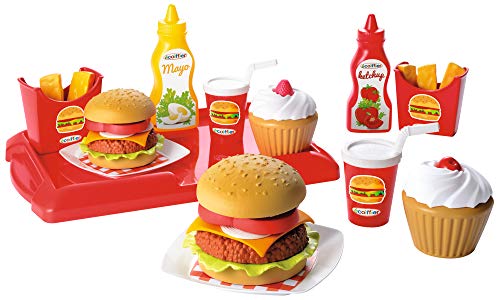Burger Spielzeug-Set – 32-teiliges Spielset mit Pommes, Ketchup, Burger, Tablett, usw., ideal für Kinderküche, für Kinder ab 18 Monaten