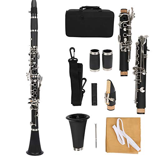 Klarinetten Set, 17 Key Wood Bb Anfänger Klarinetten Musikinstrument mit Reinigungstuch, Schilf, Schraubendreher und Box(schwarz)
