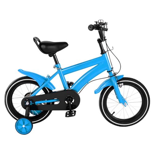 Tenddya 14 Zoll Kinderfahrrad mit Stützräder, Mädchen Jungen Fahrrad Höhenverstellbares Kinder Fahrräd Outdoor Sportlich Kinderfahrräder mit Schutzblech für 3-6 Jahre (Blau)