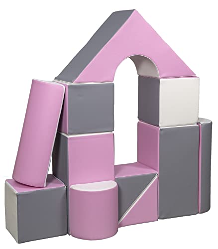 Velinda 11 Großbausteine Schaumstoffbausteine Bauklötze Riesenbausteine Schloss-Set (Farbe: weiß,rosa,grau)
