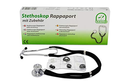Medi-Inn Rappaport Stethoskop | nickelfrei | deutliche Geräuschübertragung | Doppelkopfstethoskop mit 2-Schlauch-System | schwarz | 50 Stück