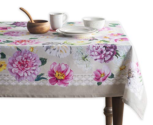 Maison d' Hermine Pivoine 100% Baumwolle Tischdecke für Küche | Abendessen | Tischplatte | Dekoration Parteien | Hochzeiten | Frühling/Sommer (Rechteck, 140 cm x 180 cm)