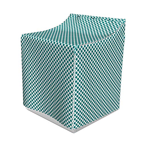 ABAKUHAUS Teal Waschmaschienen und Trockner, Traditionelle Tupfen-Muster Design Vibrierende Farbige geometrische Elemente, Bezug Dekorativ aus Stoff, 70x75x100 cm, Teal weiß
