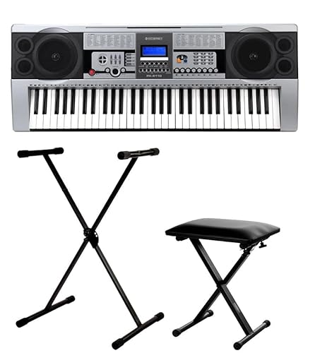 McGrey PK-6110 Keyboard SET inkl. höhenverstellbarem Ständer und Sitzbank (61 Tasten, 100 Klangfarben, 100 Rhythmen, 10 Demo Songs, Netzteil, Notenhalter)