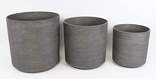 FRANK FLECHTWAREN Übertopf Groove, 3er Set, Moderne Rillenstruktur, Angesagter Grau-/Braunton, Material aus teilweise recyceltem Kunststoff, Maße: Ø 25 x 25 cm, Ø 30 x 30 cm, Ø 35 x 35 cm