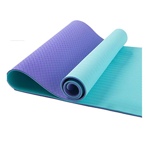 Yogamatte für Yoga und Pilates, 183 cm lang, hochdichte Trainingsmatte, Stärke und Dehnung, Trainingsmatten für Zuhause (Farbe: Violett, Blau, Größe: 183 x 61 x 0,6 cm)