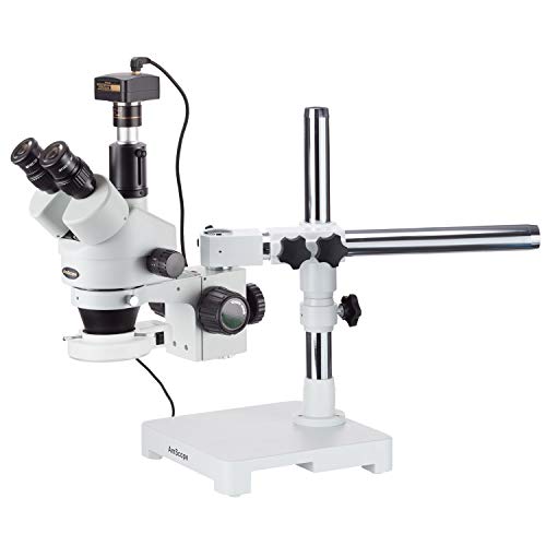 AmScope SM-3TX-54S-M LED Boom Ständer Stereo Zoom Mikroskop mit 1.3MP Kamera, 3.5X-45X, Weiß