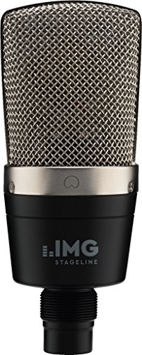 IMG STAGELINE ECMS-60 Großmembran Kondensator-Mikrofon, Vokal- und Instrumenten-Mikro für den professionellen Studio-Einsatz inkl. Mikrofon-Halter, Adapterschraube und Ledertasche, in Schwarz/Silber