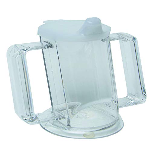 Pflegehome24® Trinkbecher HANDYCUP, transparent Trinklernbecher Schnabeltasse mit Deckel für Tee spülmaschinenfest