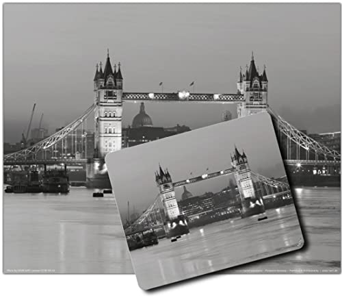 1art1 London, Tower Bridge Bei Nacht S/W 1 Kunstdruck Bild (50x40 cm) + 1 Mauspad (23x19 cm) Geschenkset