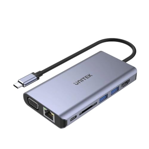 Unitek USB HUB 8-w-1 USB-C 3.1; HDMI; VGA; RJ45; SD; PD 100W; D1019B