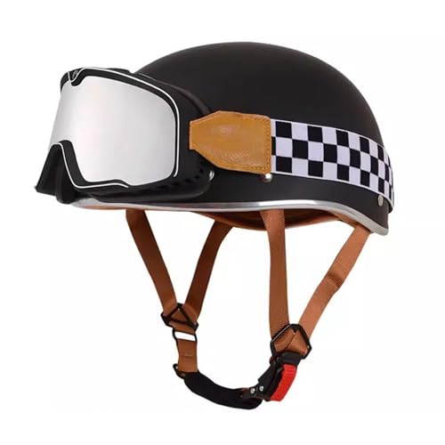 Vintage Halbhelme Halbschalenhelm Jethelm Motorradhelm mit Brille,Brain-Cap Halbschalenhelm Roller-Helm Mit ECE-Zulassung Cruiser Chopper Scooter Helm Offener Helm Halbhelme 8,S