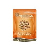 Applaws Premium Natural Katzenfutter Nass, Hühnerbrust und Kürbis in Brühe 70g Portionsbeutel (12x70g )