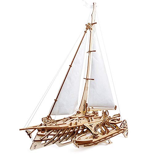 UGEARS 3D Puzzle Trimaran Merihobus Schiff Segelboot Holzpuzzle Modellbau Set Denkspiel - DIY Puzzle Lernspielzeug - Umweltfreundlicher Holz Modellbausatz - Für Erwachsene & Kinder