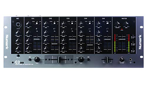 Numark C3USB - 5 Kanal-Rack-Mixer für mobile DJs mit integriertem Plug-Und-Play-USB-Audio-Interface, Kanal-EQs, austauschbarem Crossfader und für die Performance ausgelegten Eingängen / Ausgängen