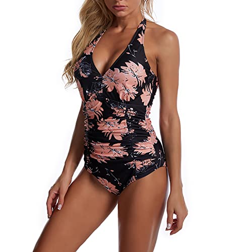 AXOC Neckholder-Badeanzug für Damen, elastisch, modisch, weich, atmungsaktiv, einteiliger Badeanzug mit Rüschen, Taille, Strandparty-Badebekleidung XL