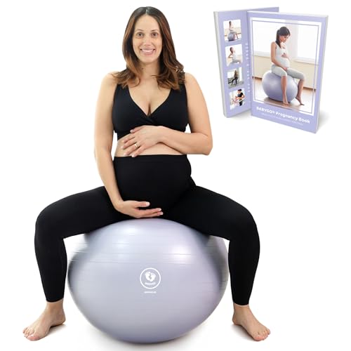BABYGO® Gymnastikball Schwangerschaft Sitzball Büro Schwanger Yoga Pezziball | inklusive Schwangerschaftsbuch zur Geburt & Fitness | Anti-Burst 1000kg (Lavender, 65cm - 4'8" - 5'10")