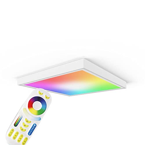 RGB+CCT LED Panel 62x62cm inkl. MiBoxer Smarthomesteuerung 48W 24V Rahmen weiß - Panelmontage: Aufbaurahmen Click weiß Deckenleuchte Deckenlampe Deckenpanel