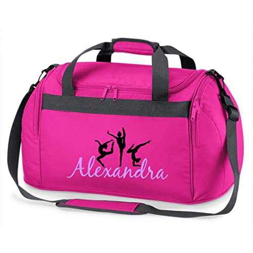 Kinder-Sporttasche Gymnastik mit Namen Bedruckt | Personalisierbar mit Motiv Turnerin Boden-Turnen | Reisetasche Duffle Bag zum Umhängen für Mädchen (pink)