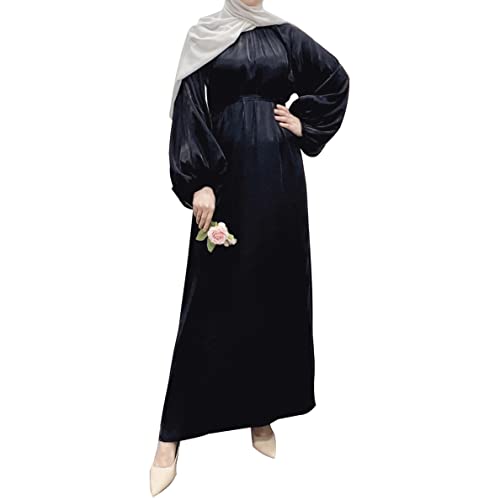 RUIG Abaya Dubai Muslimisches Partykleid Laternenärmel Türkei Abayas Damen Islamische Elegante Ramadan-Kleidung mit Gürtel ohne Hijab