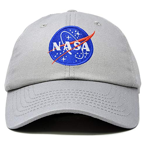 DALIX NASA Hat Baseball Cap Washed Cotton Embroidered Logo Pigment Dyed, Grau, Einheitsgröße