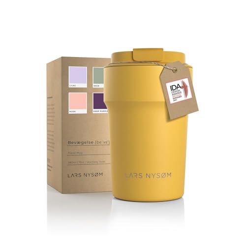 LARS NYSØM Thermo Kaffeebecher-to-go 380ml | BPA-freier Travel Mug 0.38 Liter mit Isolierung | Auslaufsicherer Edelstahl Thermobecher für Kaffee und Tee unterwegs | Teebecher (Mustard, 380ml)