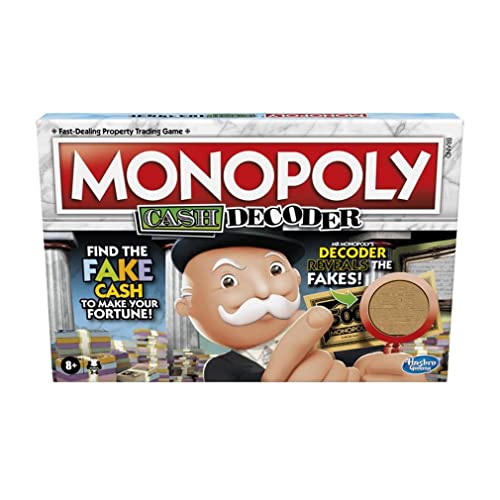 Monopoly Cash Decoder Board Game for Families and Kids Ages 8 and Up, Includes Mr. Monopoly's Decoder to Find Fakes, for 2-6 Players