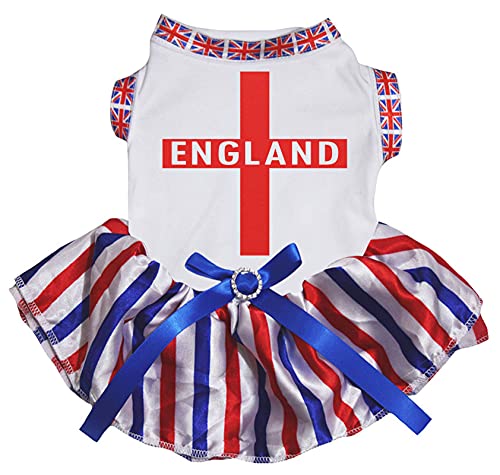 Petitebelle England Cross Hundekleid für Welpen, mit UK-Saum, gestreift, Größe L, Weiß