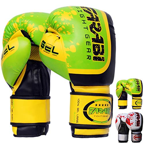 Farabi Boxing Gloves for Training Punching Sparring (Green Gell, 14-oz)