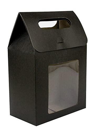 Emartbuy Starke Papier-Geschenktüte, 19,5 x 13,5 x 8 cm, schwarze Krafttüte Candy Cookies Box mit durchsichtigem Fenster – 24 Stück